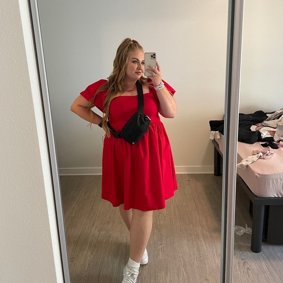 Trendy Mid Plus Size Red Babydoll Puffy Sleeve Selkie Style Dress 0XL Size 12-16 - Picture 2 of 5